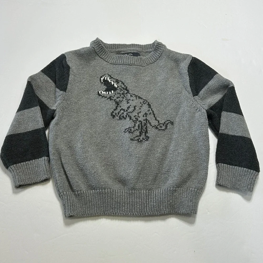 OshKosh B'gosh Toddler Boys‎ 18M Gray Dinosaur Striped Sweater
